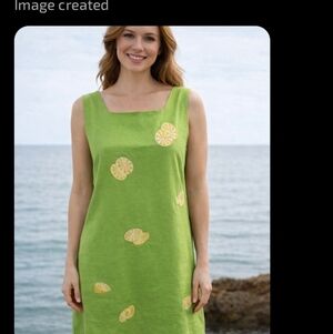 Citi Dress Lime Green Embroidery Lemon's Sleeveless Linen/Rayon Zip Size 10